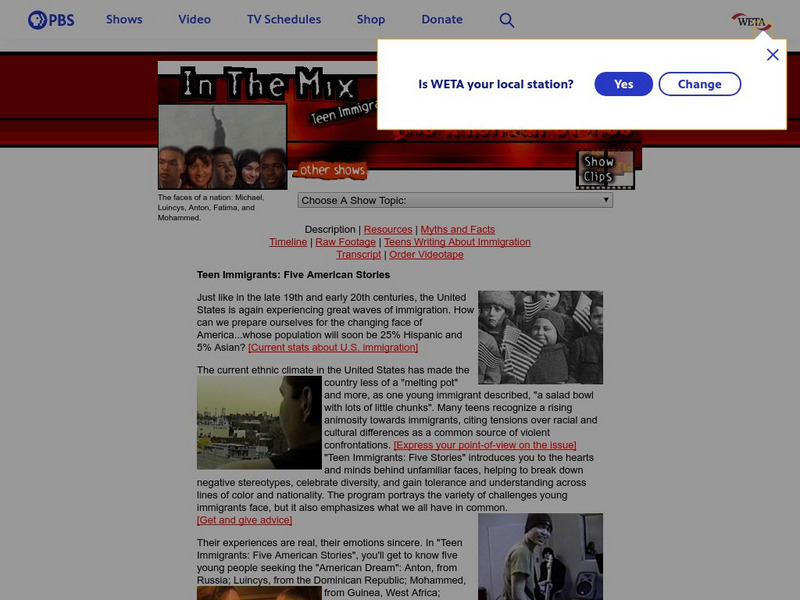 Pbs in the Mix: Teen Immigrants Five American Stories Website Pbs in the Mix: Teen Immigrants Five American Stories Website