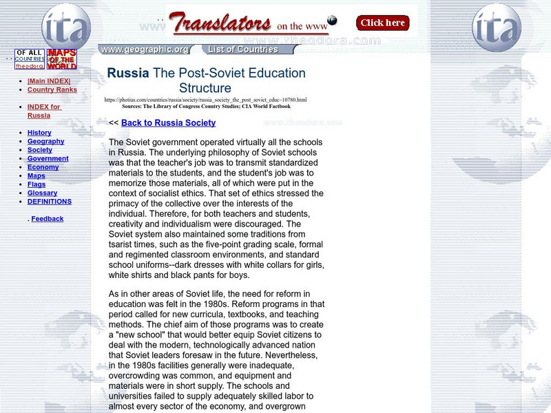 Russia: The Post Soviet Education Structure Article