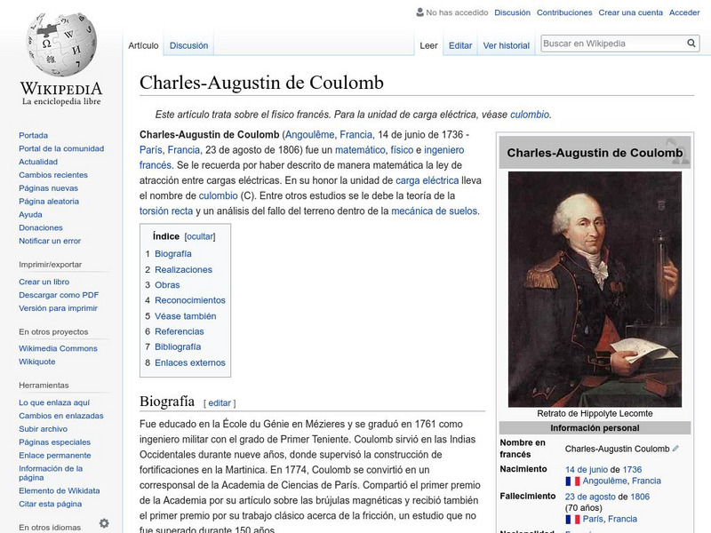 Wikipedia: Charles Augustin De Coulomb Handout Wikipedia: Charles Augustin De Coulomb Handout