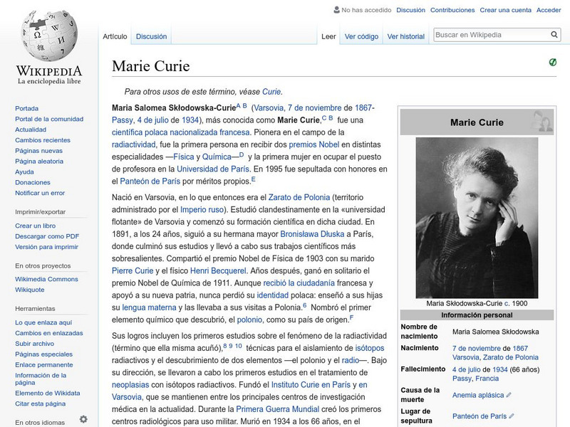 Wikipedia: Marie Curie Handout