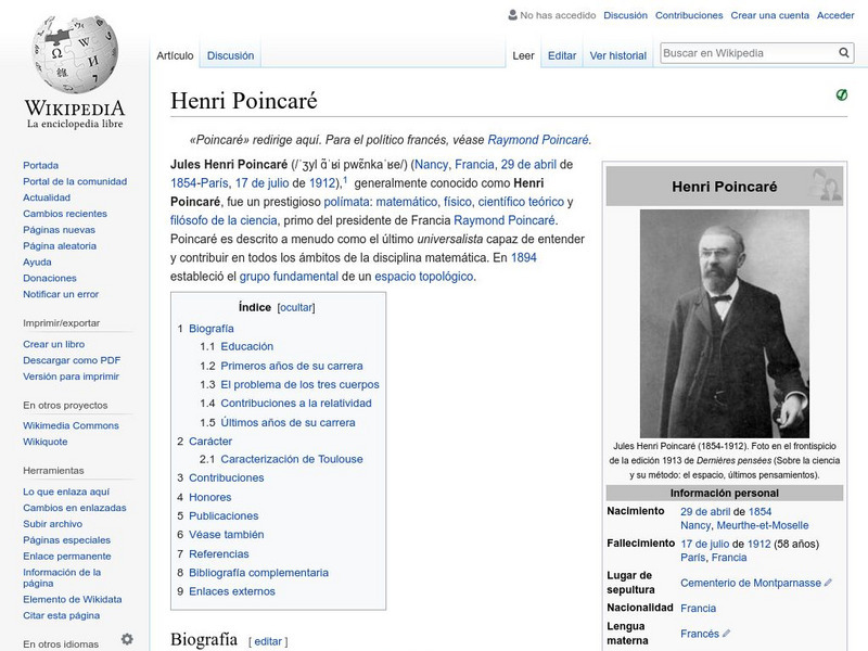 Wikipedia: Henri Poincare Handout Wikipedia: Henri Poincare Handout