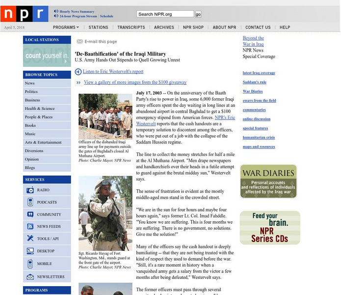 Npr: 'De Baathification' of the Iraqi Military Website Npr: 'De Baathification' of the Iraqi Military Website