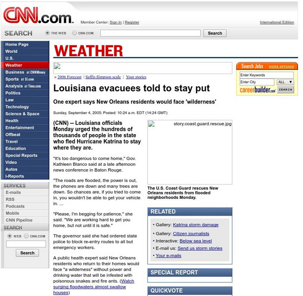 Cnn: Louisiana Evacuees Told to Stay Put Article Cnn: Louisiana Evacuees Told to Stay Put Article