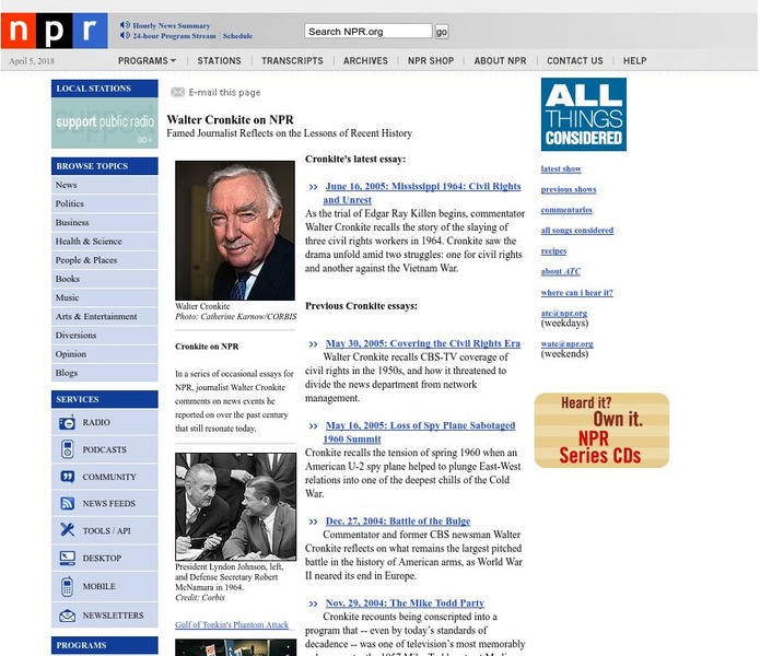 Npr: Walter Cronkite on Npr Website Npr: Walter Cronkite on Npr Website
