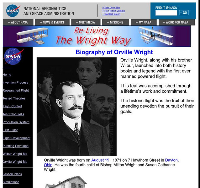 Nasa: Biography of Orville Wright Website Nasa: Biography of Orville Wright Website