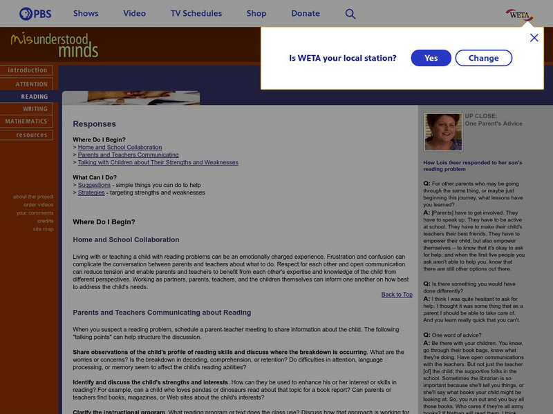 Pbs: Misunderstood Minds: Reading Resources Website Pbs: Misunderstood Minds: Reading Resources Website