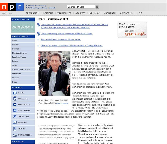 Npr: George Harrison Audio Npr: George Harrison Audio