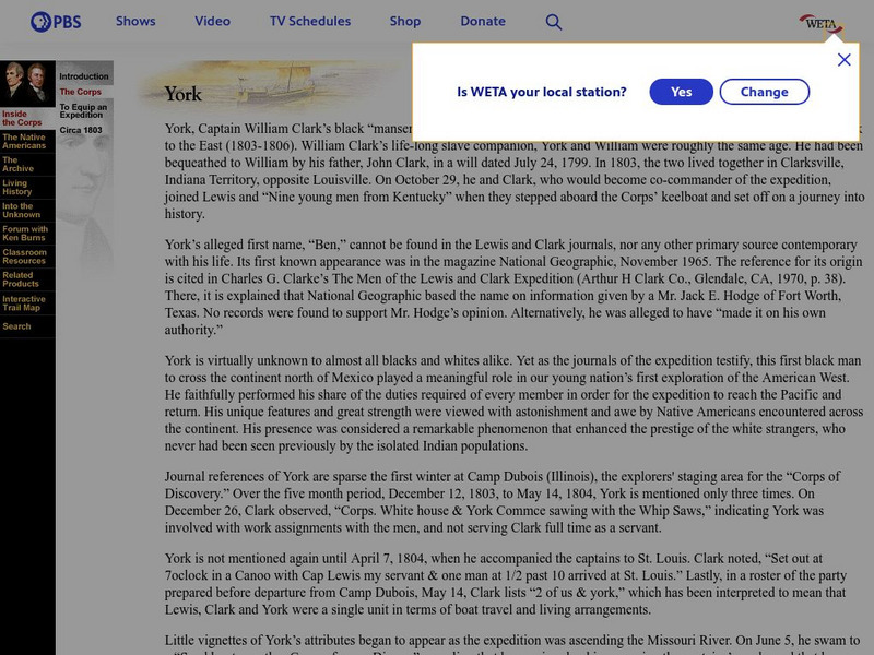 Lewis and Clark: Inside the Corps: York Article Lewis and Clark: Inside the Corps: York Article