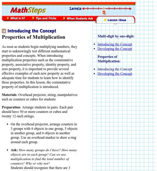 Houghton Mifflin: Eduplace: Math Steps: Properties of Multiplication Lesson Plan Houghton Mifflin: Eduplace: Math Steps: Properties of Multiplication Lesson Plan