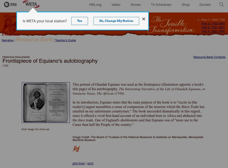 Africans in America: Frontispiece of Equiano's Autobiography Article Africans in America: Frontispiece of Equiano's Autobiography Article