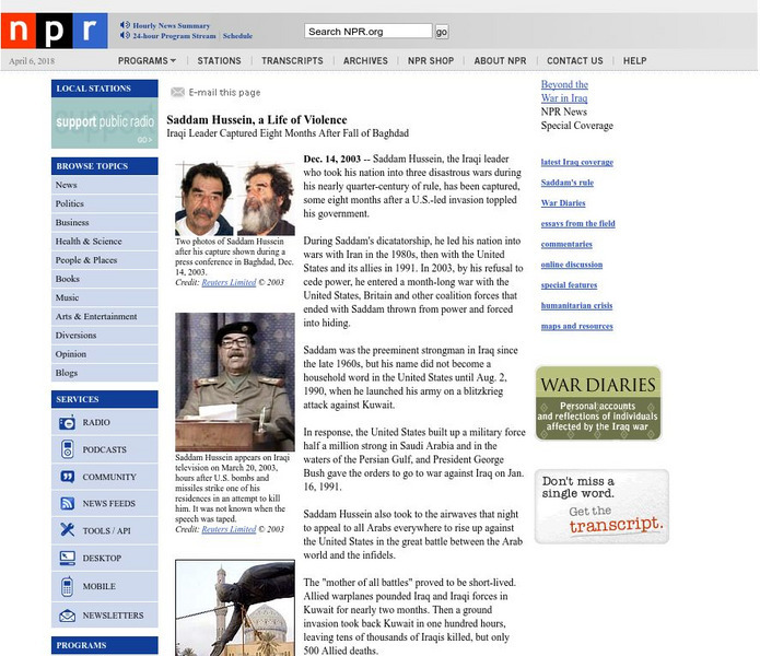 Npr: Saddam Hussein, a Life of Violence Activity Npr: Saddam Hussein, a Life of Violence Activity