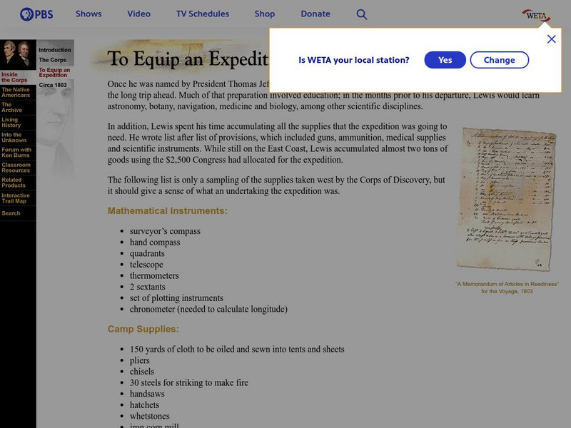 Pbs: Lewis and Clark: Inside the Corps: To Equip an Expedition Article Pbs: Lewis and Clark: Inside the Corps: To Equip an Expedition Article