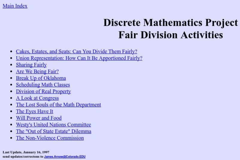 University of Colorado: Fair Division Activities Activity University of Colorado: Fair Division Activities Activity