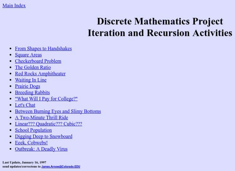 University of Colorado: Iteration and Recursion Activities Activity University of Colorado: Iteration and Recursion Activities Activity