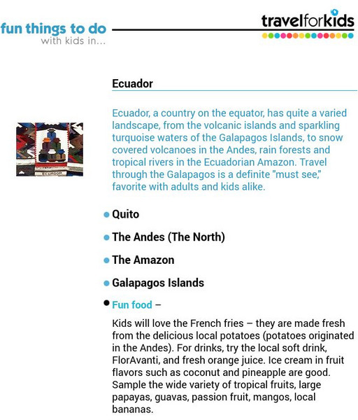 Travel for Kids: Ecuador Website Travel for Kids: Ecuador Website