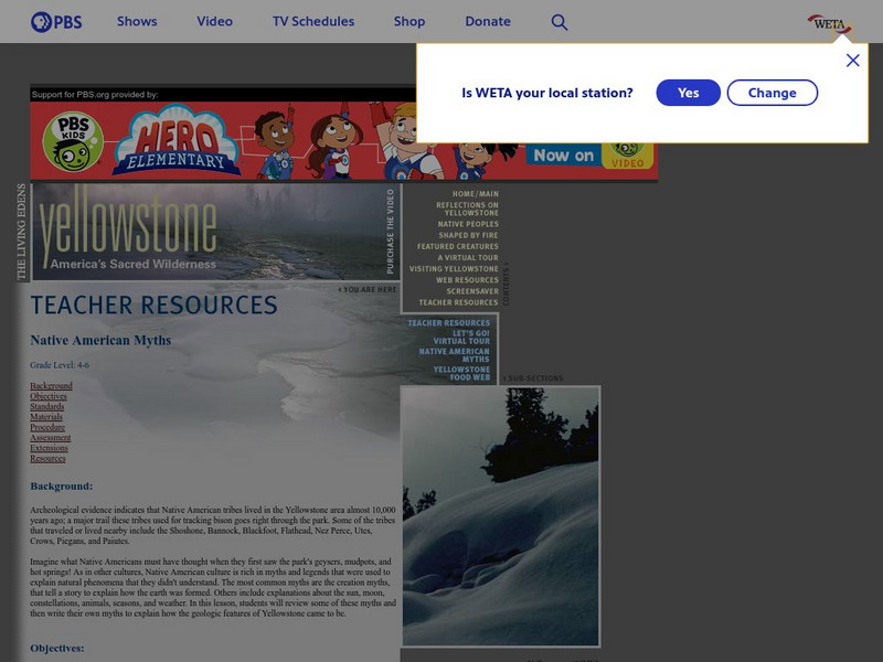 Pbs: Yellowstone & Native American Myths Lesson Plan Pbs: Yellowstone & Native American Myths Lesson Plan
