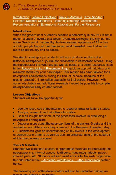 Pbs: The Daily Athenia: A Greek Newspaper Project Lesson Plan Pbs: The Daily Athenia: A Greek Newspaper Project Lesson Plan