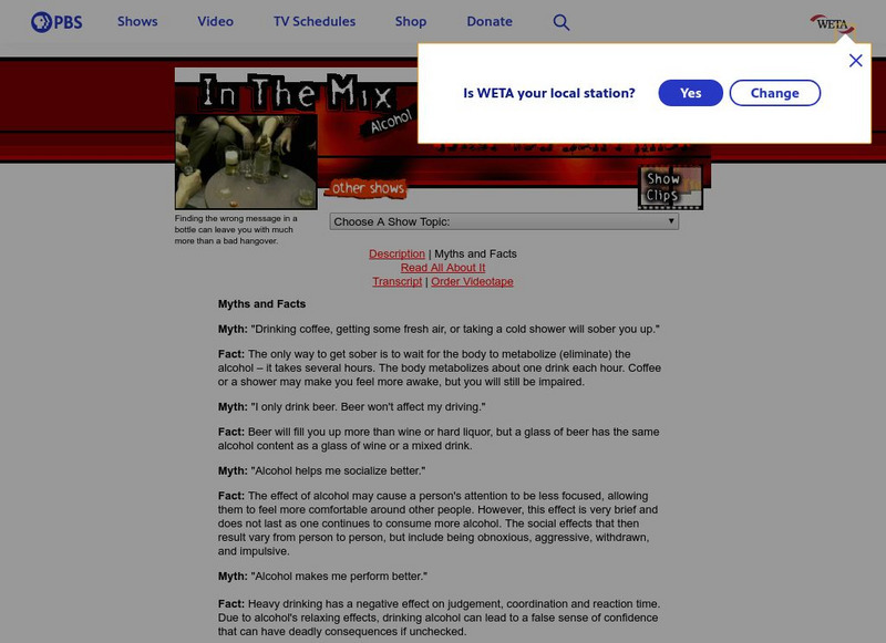 Pbs: Alcohol Myths and Facts Handout