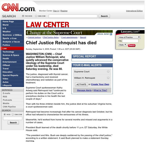 Cnn: Chief Justice Rehnquist Has Died Article Cnn: Chief Justice Rehnquist Has Died Article