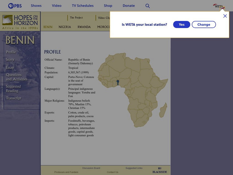 Pbs: Hopes on the Horizon Benin Handout Pbs: Hopes on the Horizon Benin Handout