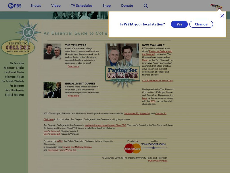 Pbs: Ten Steps to College With the Greenes Website Pbs: Ten Steps to College With the Greenes Website