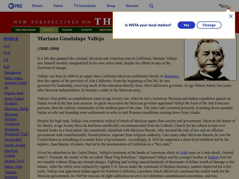 Pbs: Mariano Guadalupe Vallejo Handout Pbs: Mariano Guadalupe Vallejo Handout