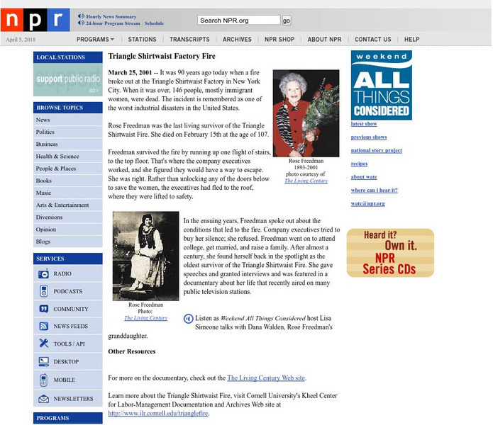 Npr: Weekend All Things Considered: Triangle Shirtwaist Factory Fire Primary