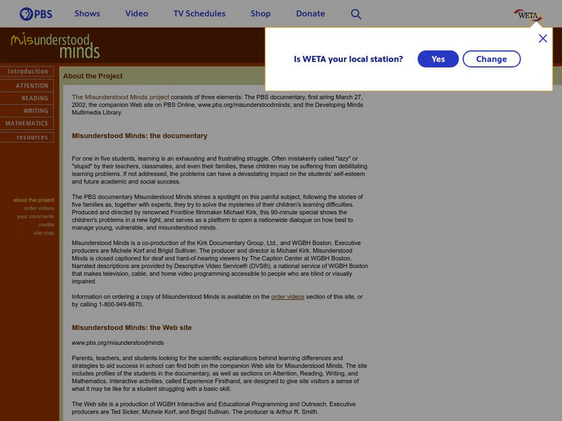 Pbs: Misunderstood Minds Website Pbs: Misunderstood Minds Website