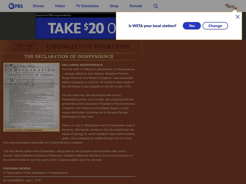 Pbs: Liberty!: The Declaration of Independence Activity