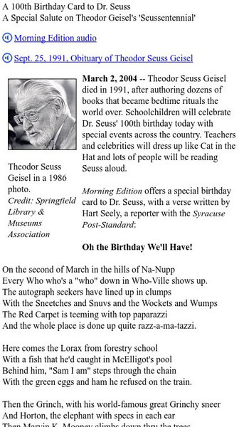 Npr: A 100th Birthday Card to Dr. Seuss Audio Npr: A 100th Birthday Card to Dr. Seuss Audio