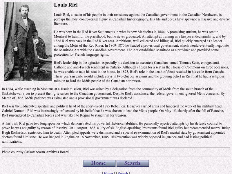 University of Saskatchewan Library: A Biography of Louis Riel Handout