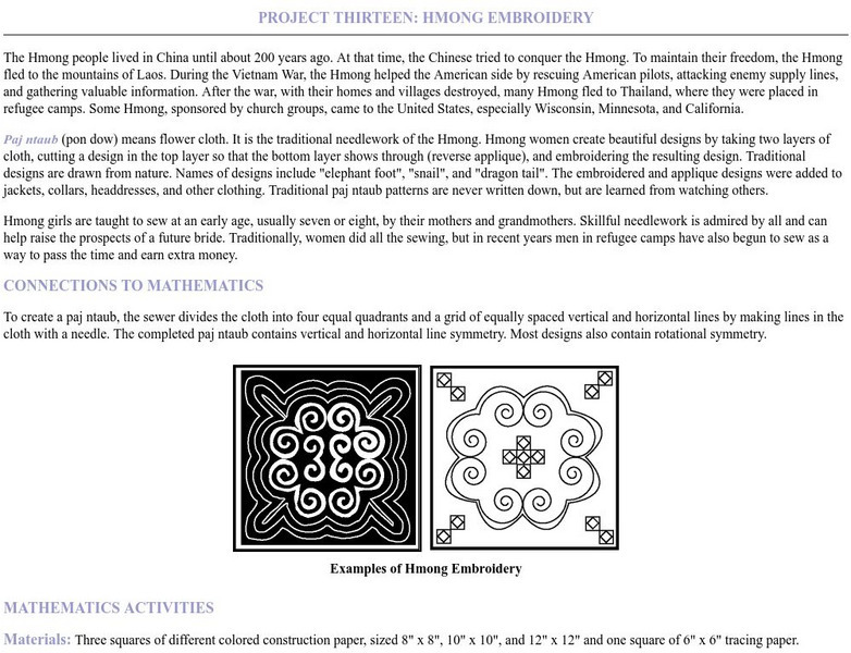 Hmong Embroidery Connections to Mathematics Lesson Plan Hmong Embroidery Connections to Mathematics Lesson Plan