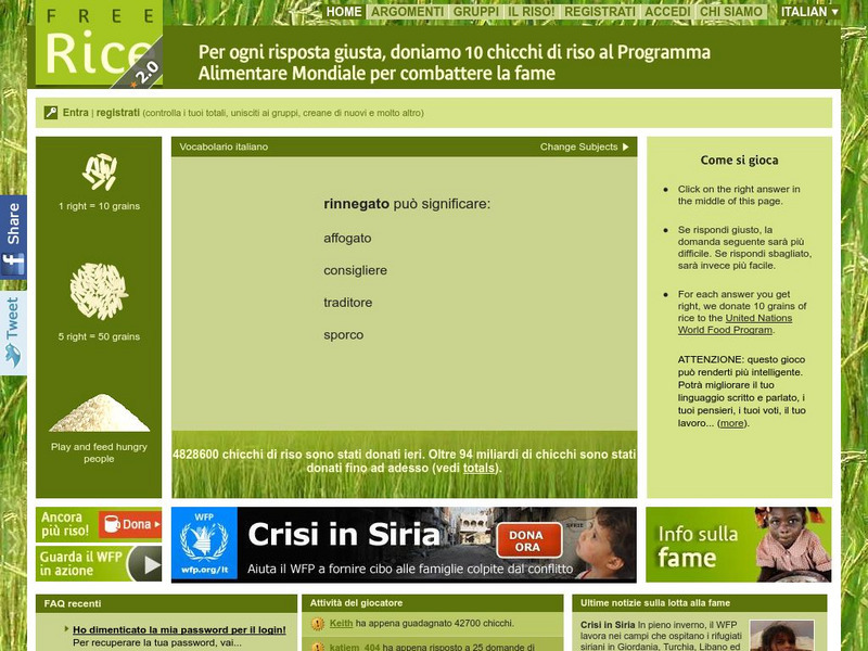 Free Rice: Learn Italian Vocabulary and Give Free Rice Interactive Free Rice: Learn Italian Vocabulary and Give Free Rice Interactive