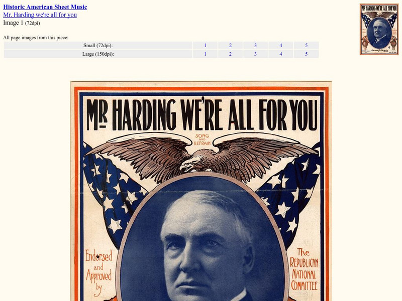 Duke University Library: "Mr. Harding, We're All for You" Sheet Music Graphic Duke University Library: "Mr. Harding, We're All for You" Sheet Music Graphic
