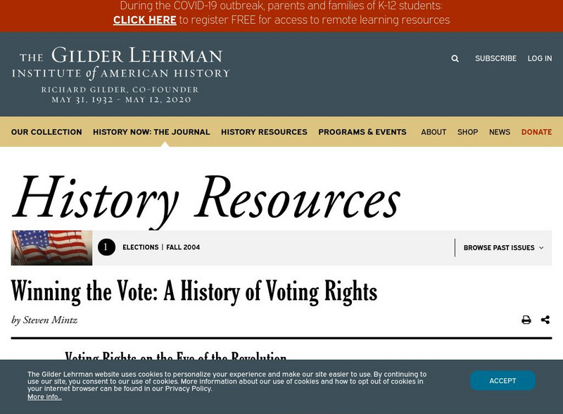 Gilder Lehrman Institute: History Now: Historian's Perspective: Winning the Vote: History of Voting Rights Handout Gilder Lehrman Institute: History Now: Historian's Perspective: Winning the Vote: History of Voting Rights Handout