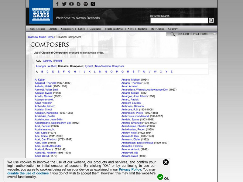 Naxos Digital Services: Composers Handout Naxos Digital Services: Composers Handout