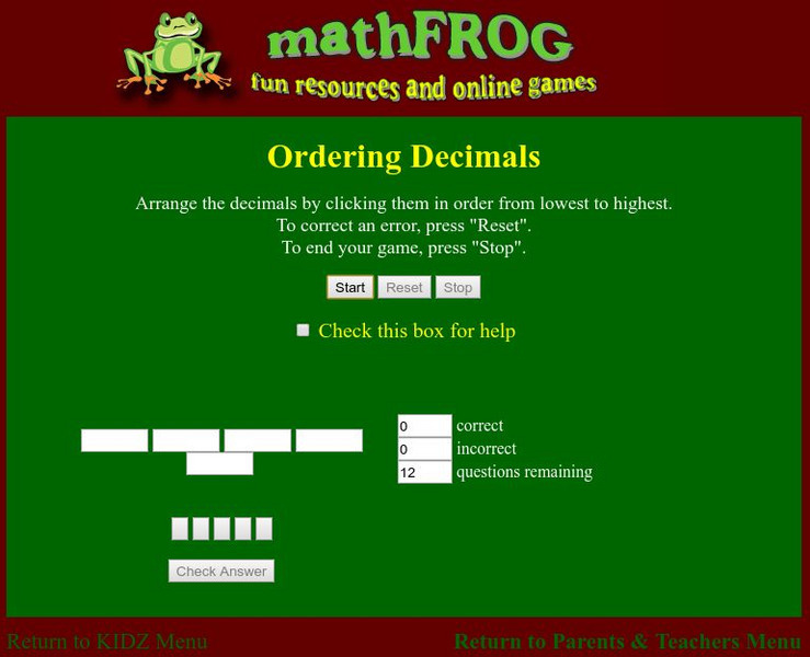 Math Frog: Ordering Decimals Activity Math Frog: Ordering Decimals Activity