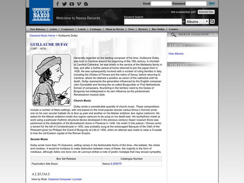 Naxos Digital Services: Dufay, Guillaume Website Naxos Digital Services: Dufay, Guillaume Website