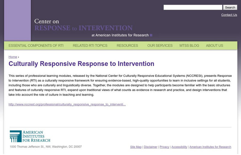 Center on Response to Intervention: Culturally Responsive Rti Professional Doc Center on Response to Intervention: Culturally Responsive Rti Professional Doc