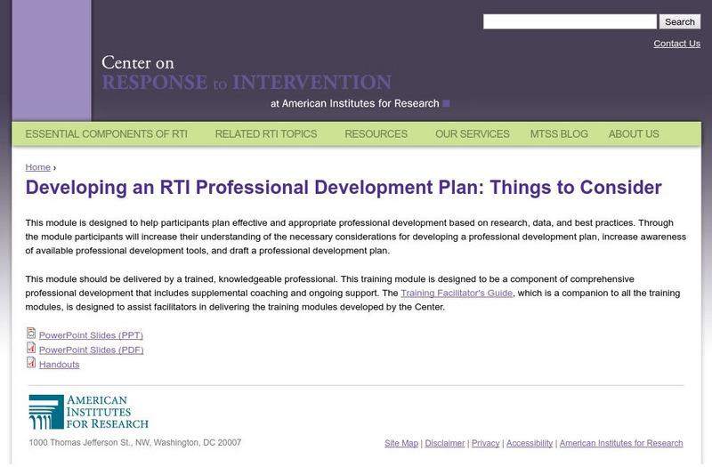 Center on Response to Intervention: Developing Rti Professional Development Plan Professional Doc Center on Response to Intervention: Developing Rti Professional Development Plan Professional Doc