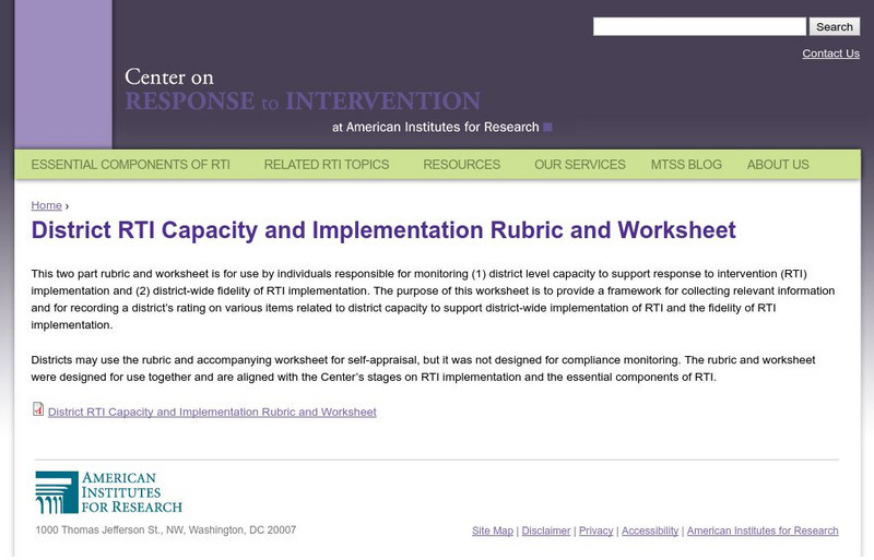 Cri: District Rti Capacity and Implementation Rubric and Worksheet Professional Doc Cri: District Rti Capacity and Implementation Rubric and Worksheet Professional Doc