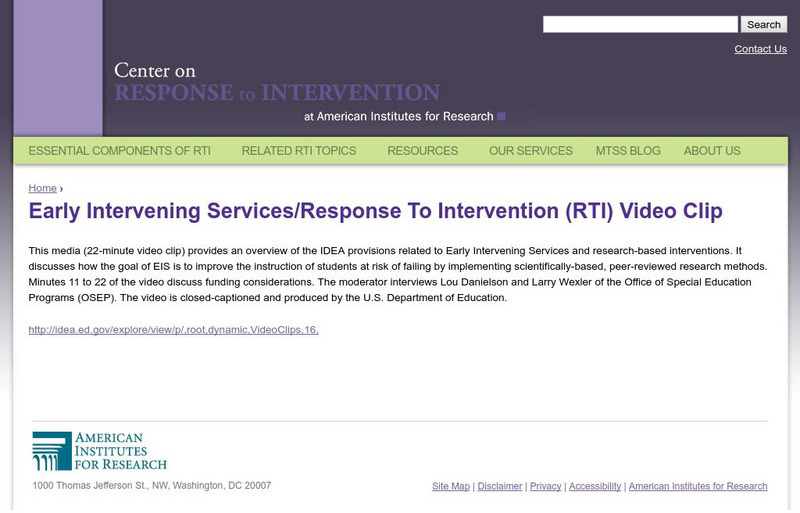 Center on Response to Intervention: Early Intervening Services: Rti Video Clip Professional Doc Center on Response to Intervention: Early Intervening Services: Rti Video Clip Professional Doc