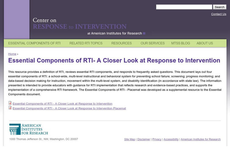 Center on Response to Intervention: A Closer Look at Response to Intervention Professional Doc Center on Response to Intervention: A Closer Look at Response to Intervention Professional Doc