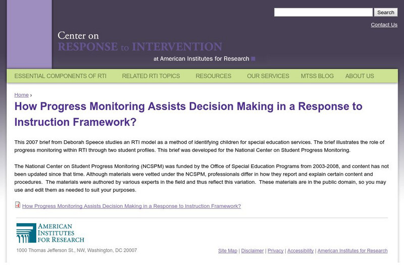 Center on Response to Intervention: Progress Monitoring and Decision Making Professional Doc Center on Response to Intervention: Progress Monitoring and Decision Making Professional Doc