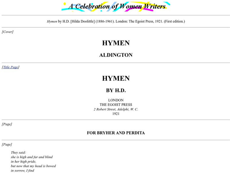 University of Pennsylvania: "Hymen" by h.d. eBook University of Pennsylvania: "Hymen" by h.d. eBook