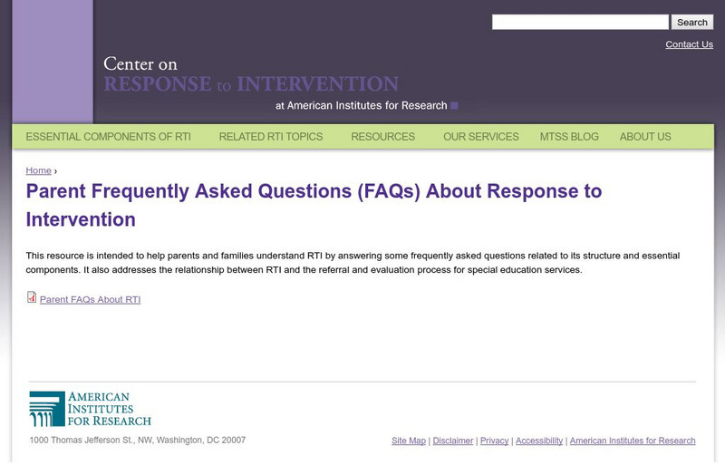 Center on Response to Intervention: Parent Frequently Asked Questions Professional Doc Center on Response to Intervention: Parent Frequently Asked Questions Professional Doc
