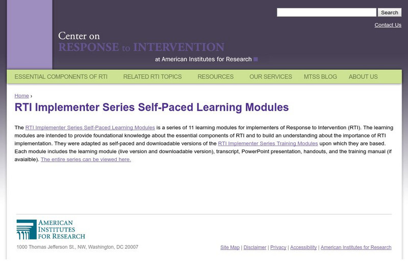 Center on Response to Intervention: Rti Implementer Series Self Paced Learning Professional Doc