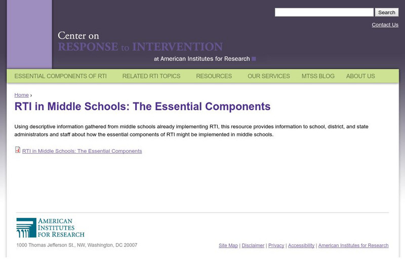 Center on Response to Intervention: Rti Middle Schools: The Essential Components Professional Doc
