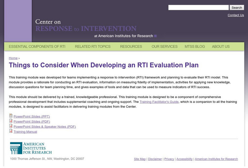 Center on Response to Intervention: Developing an Rti Evaluation Plan Professional Doc Center on Response to Intervention: Developing an Rti Evaluation Plan Professional Doc