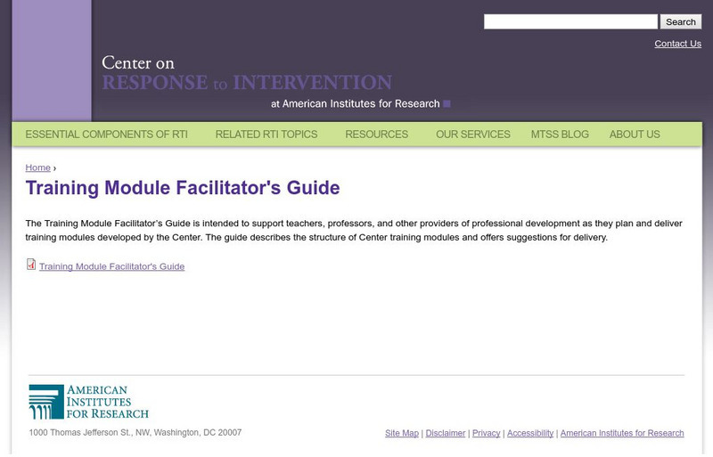 Center on Response to Intervention: Training Module Facilitator's Guide Article Center on Response to Intervention: Training Module Facilitator's Guide Article